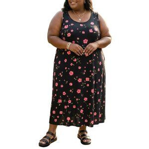Cimmaron Plus Size 22 Dress Black Pink Floral Sleeveless Back Zip